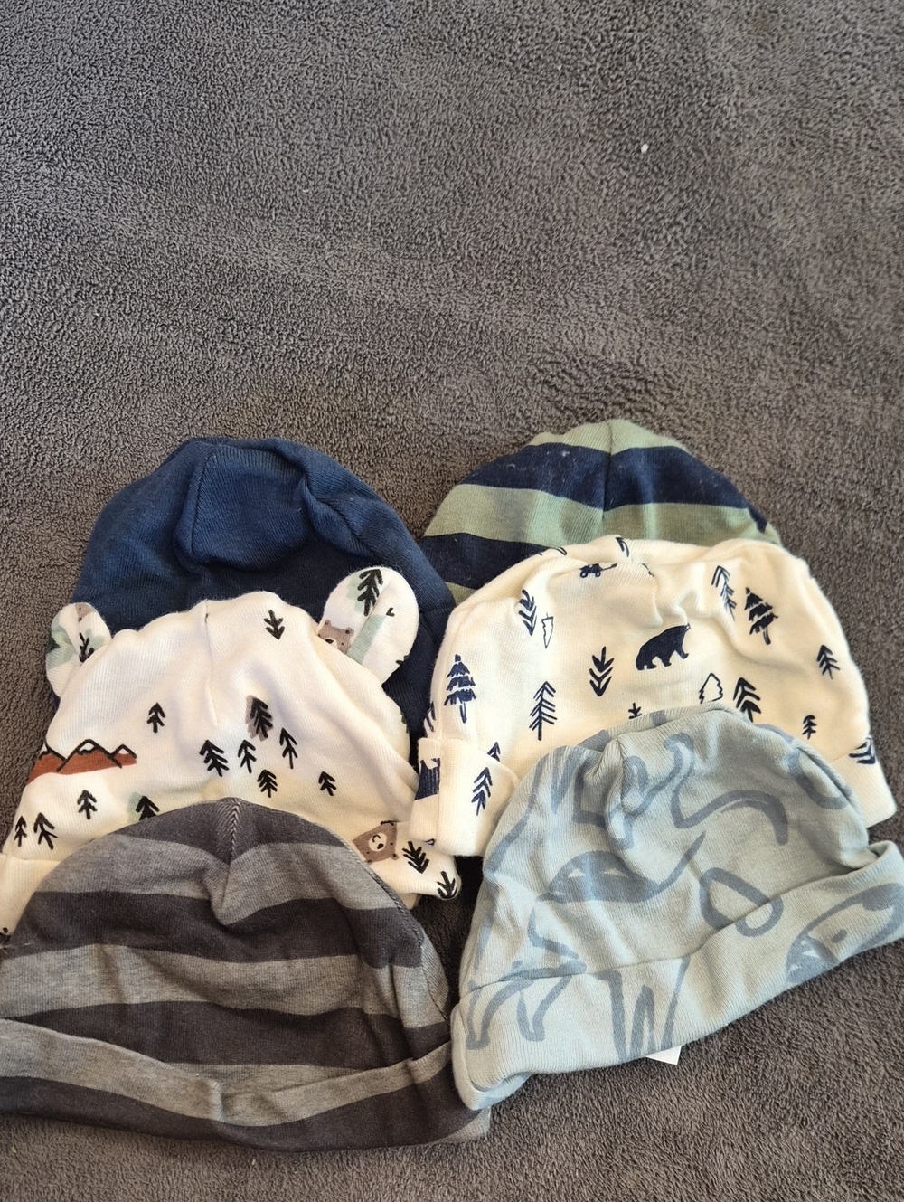 Baby Boys' Neutral Forest & Stripe Beanie Hat Set - Blue & Gray